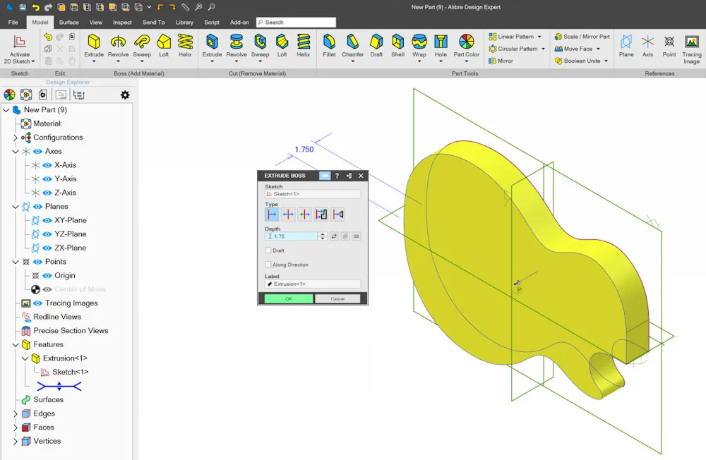 Tworzenie części 3D z zaimportowanego pliku 2D DXF lub DWG