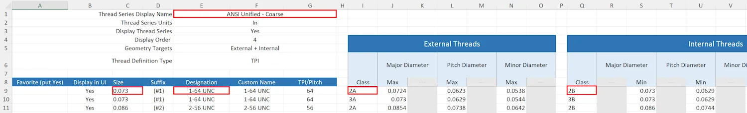 Pobieranie danych gwintów z programu Excel