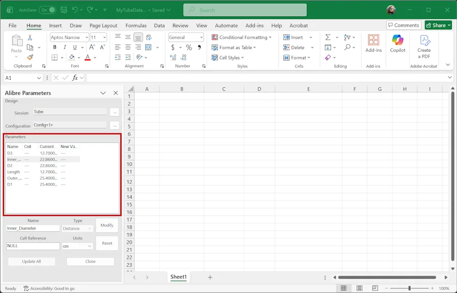 Otwieranie programu Excel i łączenie projektu z arkuszem kalkulacyjnym