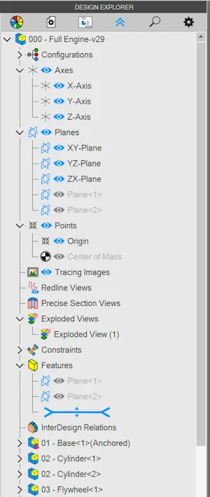 Drzewo projektu (Design Explorer) w Środowisku projektowania złożeń